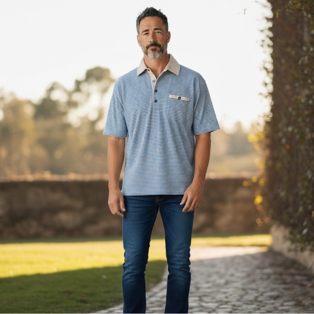 Travis Mathew Blue and White Polo